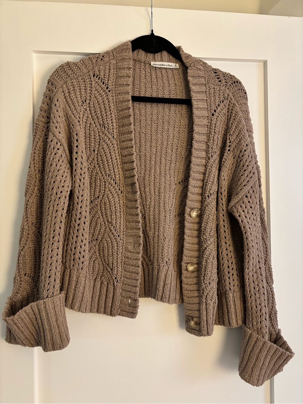 Abercrombie & Fitch Taupe Openwork Cable Cardigan